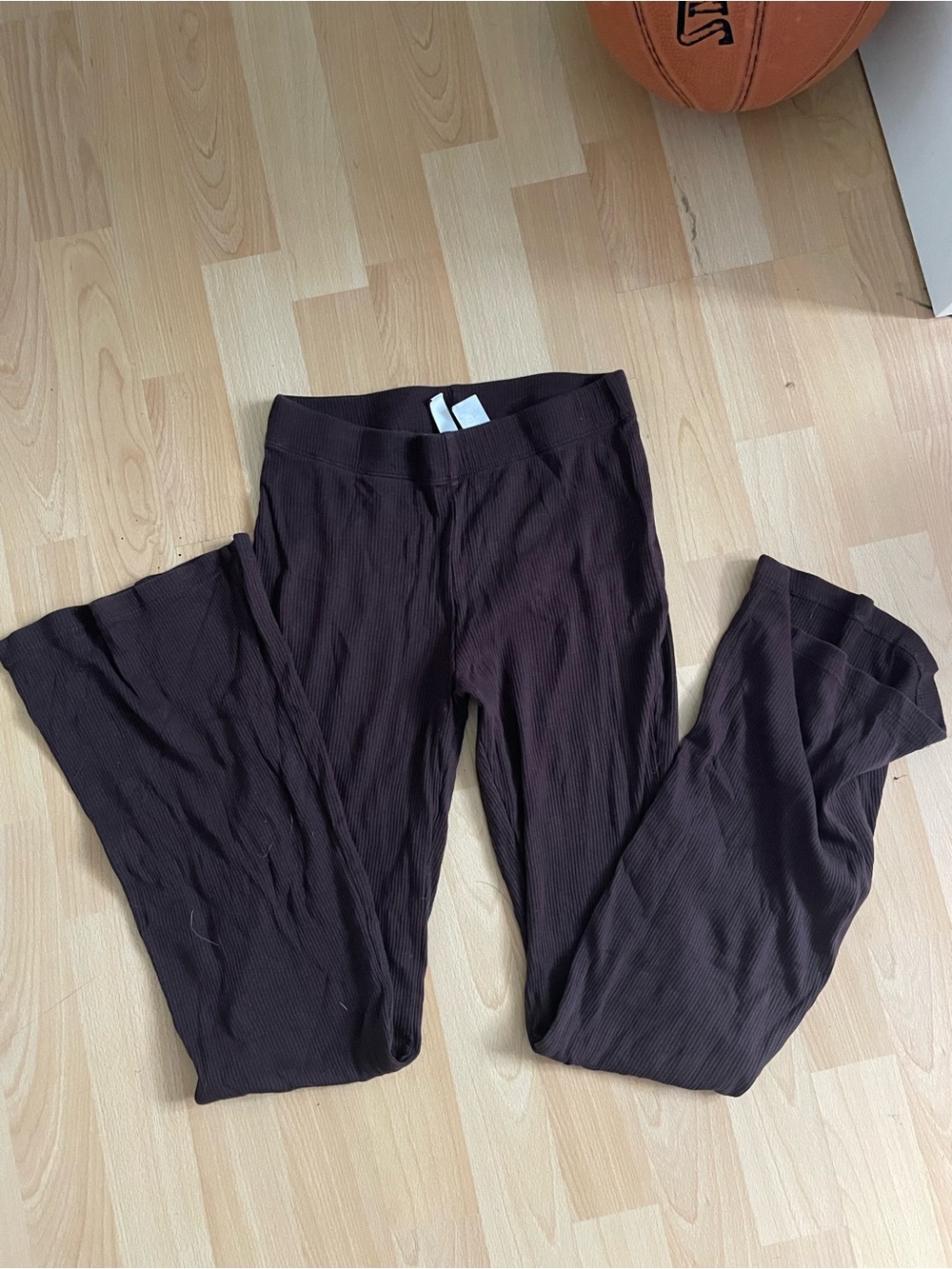 Brown Ribbed Flared Leggings